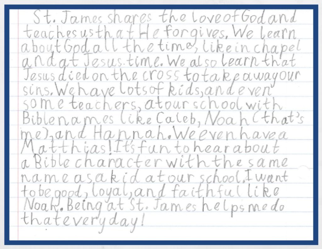 Student letter about St. James Lutheran School